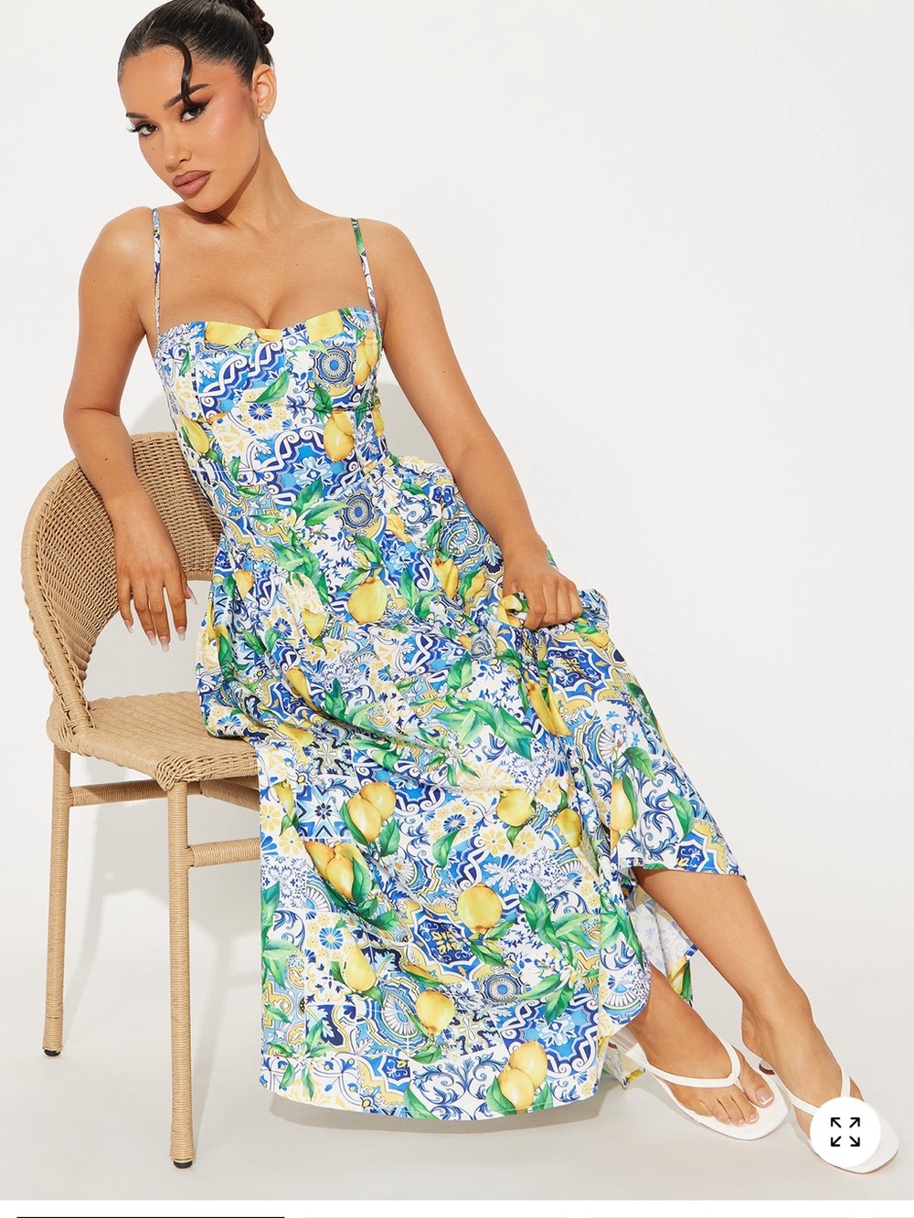 Fashion Nova Blue & Yellow Lemon Print Maxi Dress Trip to Europe Paisely